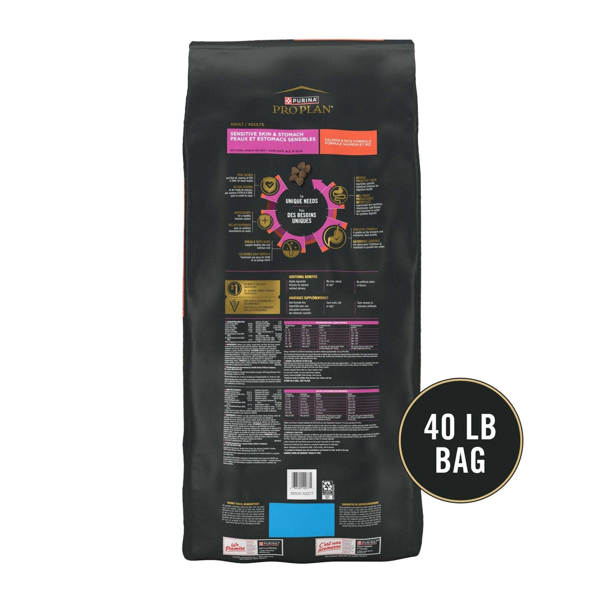 Purina Pro Plan High Protein Dry Dog Food for Adult Dogs Sensitive Skin & Stomach, Salmon & Rice, 40 lb Bag