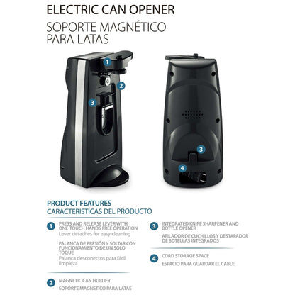 Mainstays Can Opener and Knife Sharpener, Bottle Opener with Removable Cutting Lever Black