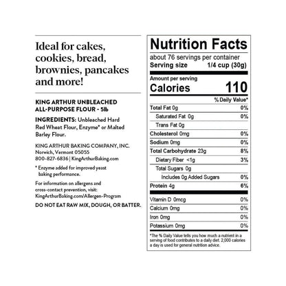 King Arthur Baking Company Non-GMO Project Verified, Certified Kosher Unbleached All Purpose Flour, 5 lb Bag