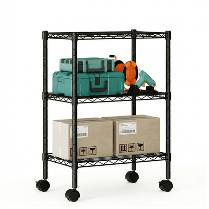 edx 3 Tier Metal Shelving Unit, 23.62"W x 13.78"D x 30"H Height Adjustable Wire Storage Shelves Holds Up to 750 LBS, Black