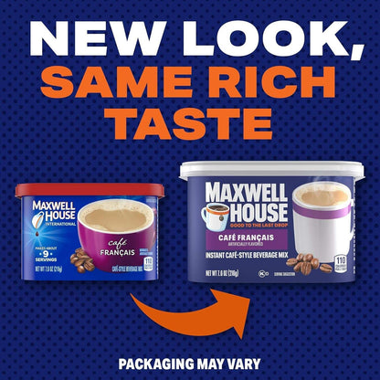 Maxwell House Instant Cafe-Style Beverage Mix, Easy to Prepare, 1 Canister, for Quick Morning Coffee or Afternoon Treat, Cafe Francais, Kosher Dairy, 7.6 oz (Packaging May Vary)