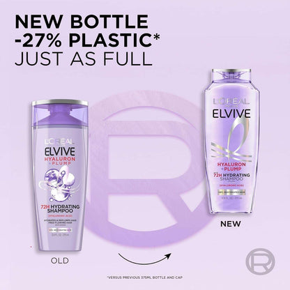 L'Oreal Paris Elvive Hyaluron Plump Hydrating Shampoo for Dehydrated, Dry Hair Infused with Hyaluronic Acid Care Complex, Paraben-Free, 12.6 Fl Oz