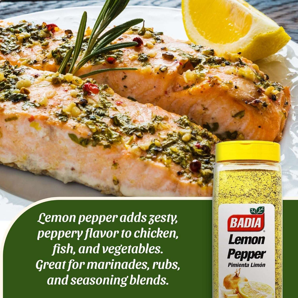 Badia Lemon Pepper Seasoning, 24 oz - Pepper, Garlic & Onion, Zesty Citrus Blend for Chicken, Seafood & Vegetables