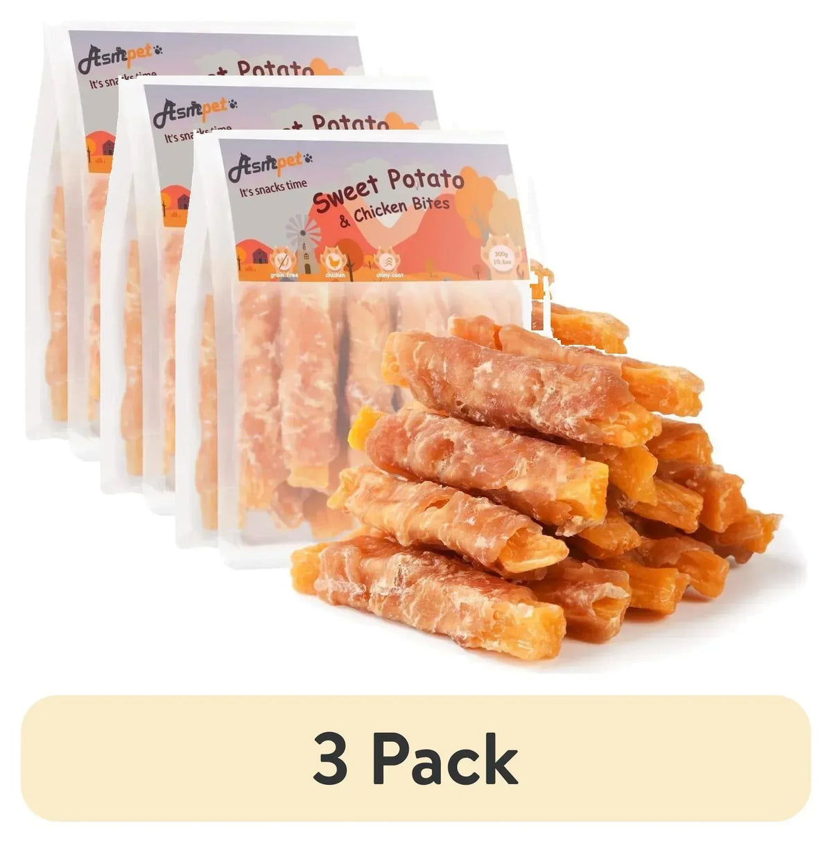 ASMPET Sweet Potato Dog Treats, Natural Chicken Jerky & Sweet Potato Chews for All Dogs, 15pcs