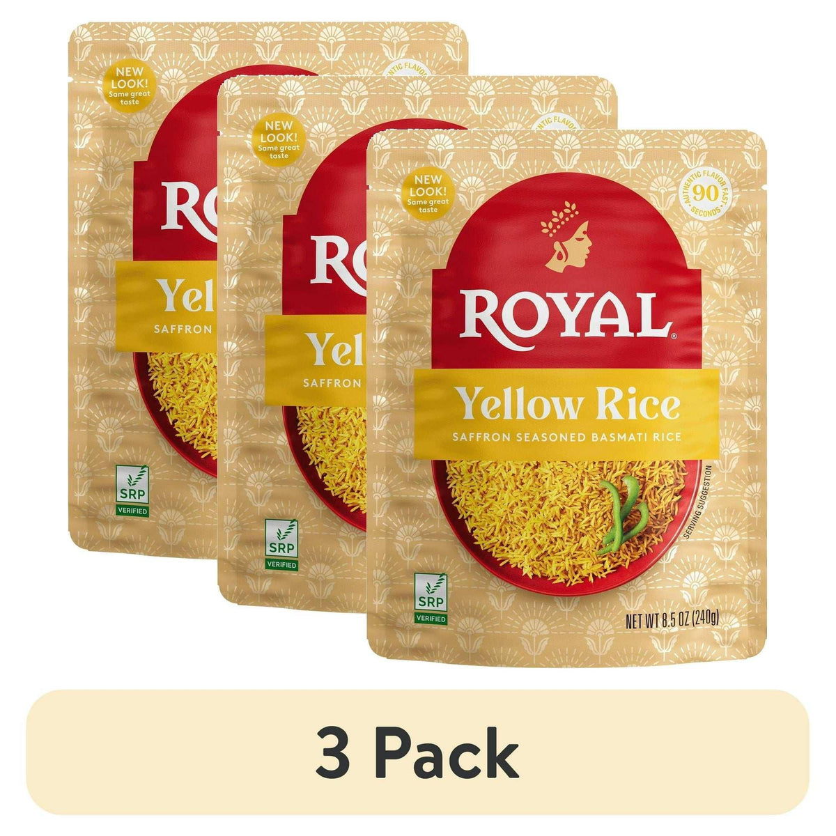 Royal Yellow Saffron Basmati Rice - Ready to Heat Basmati Rice - 8.5 oz Microwaveable Pouch