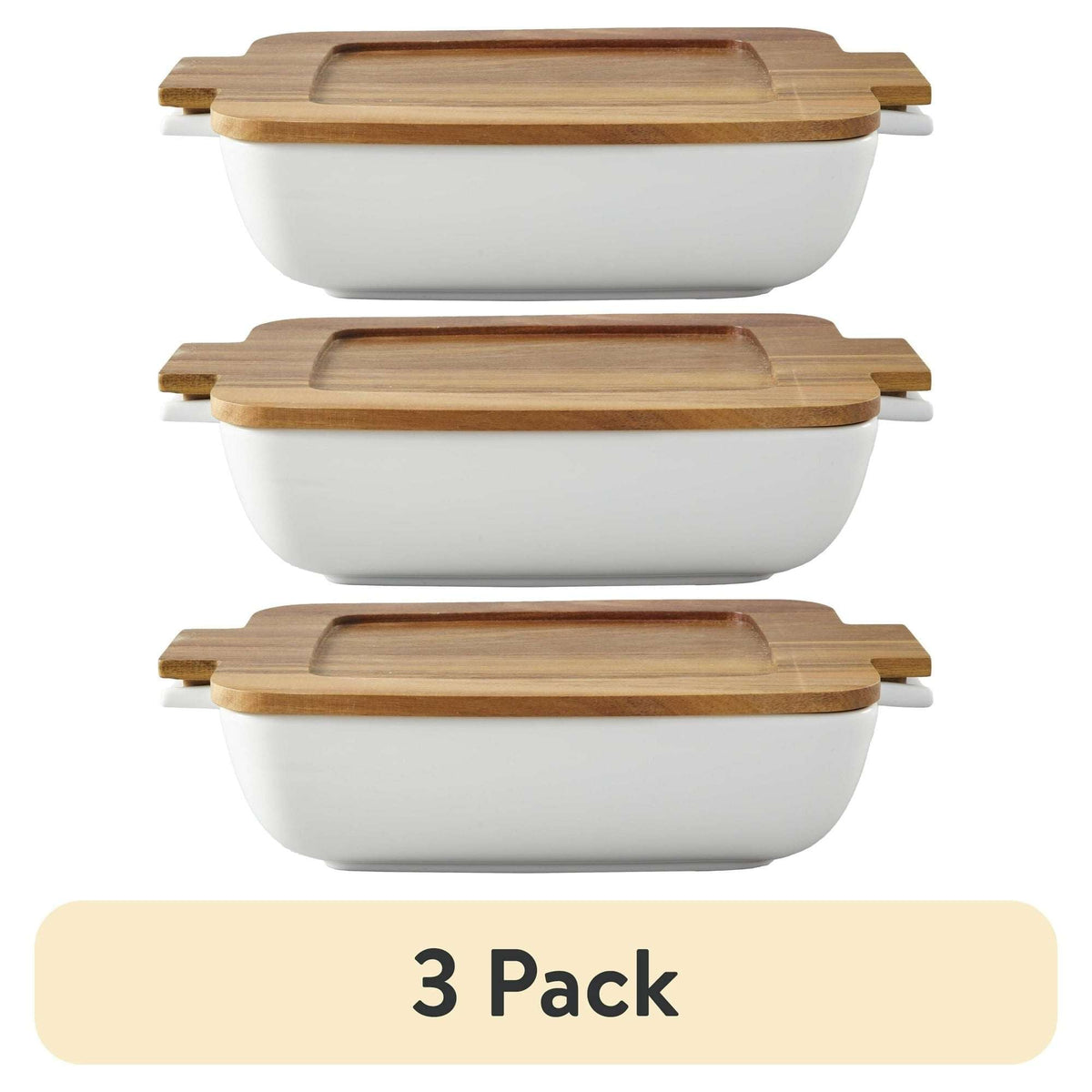 Better Homes & Gardens Ceramic Oven to Table Serveware Dish with Acacia Lid, 13.39 x 9.06 x 3.39 in