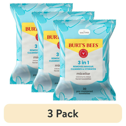 Burt's Bees Micellar Coconut and Lotus Facial Towelettes, 30 Count