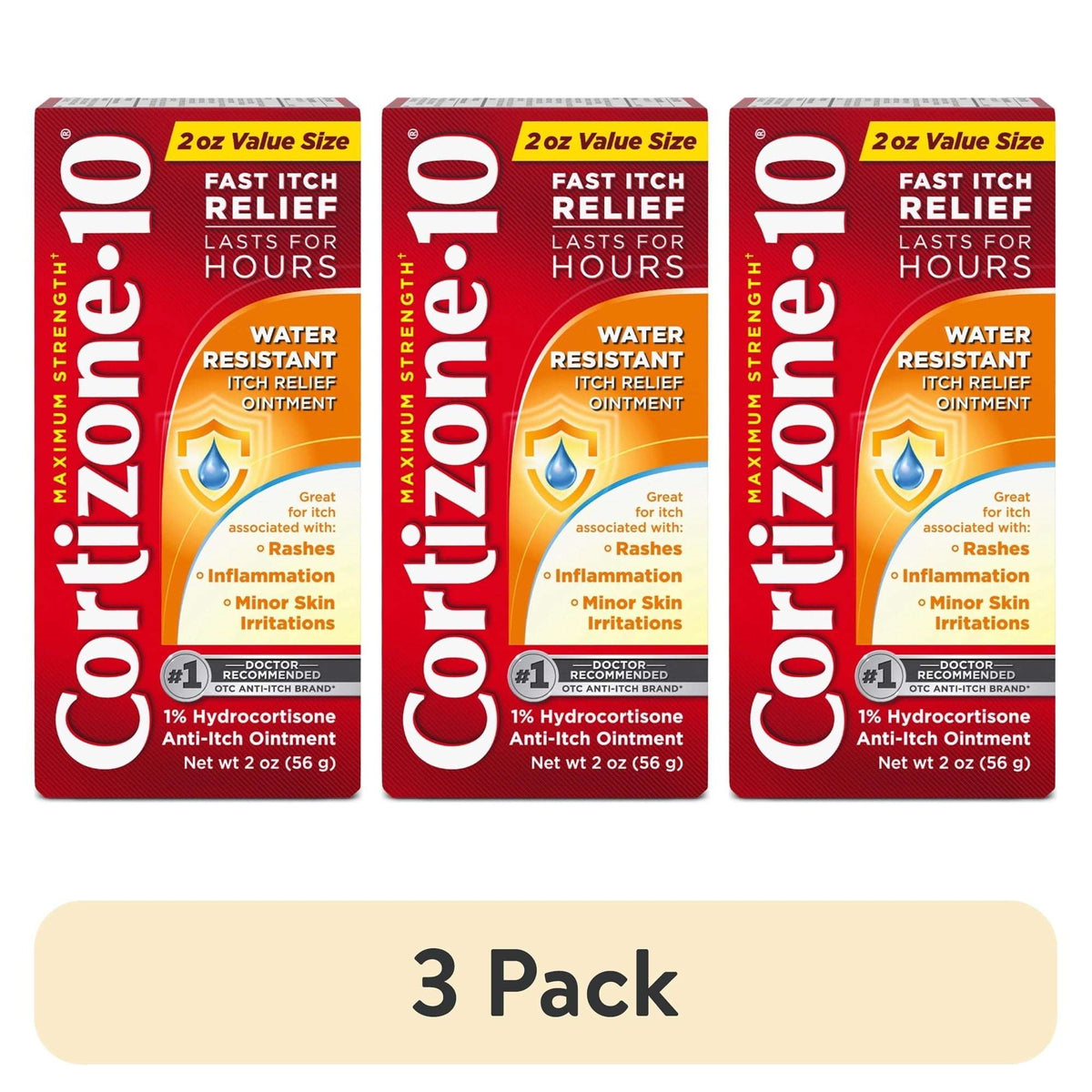 Cortizone-10 Maximum Strength Water Resistant Itch Relief Ointment, 1% Hydrocortisone, Fast-Acting, Anti-Itch Cream for Bug Bites, Rash, Eczema, Psoriasis, Poison Ivy, Oak, Sumac & More, 2 oz