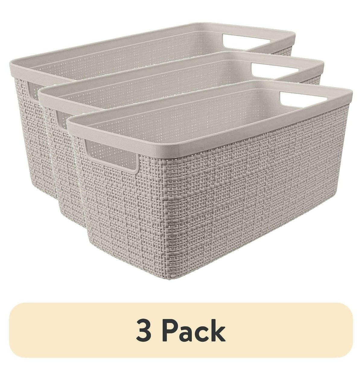 Curver Jute Narrow Beige Plastic Decorative Storage Basket, 13.6 in x 6.7 in x 5.7 in