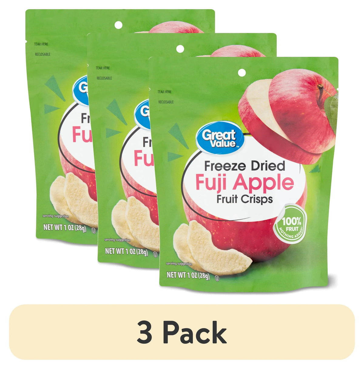 Great Value Freeze Dried Fuji Apple Fruit Crisps, 1 oz
