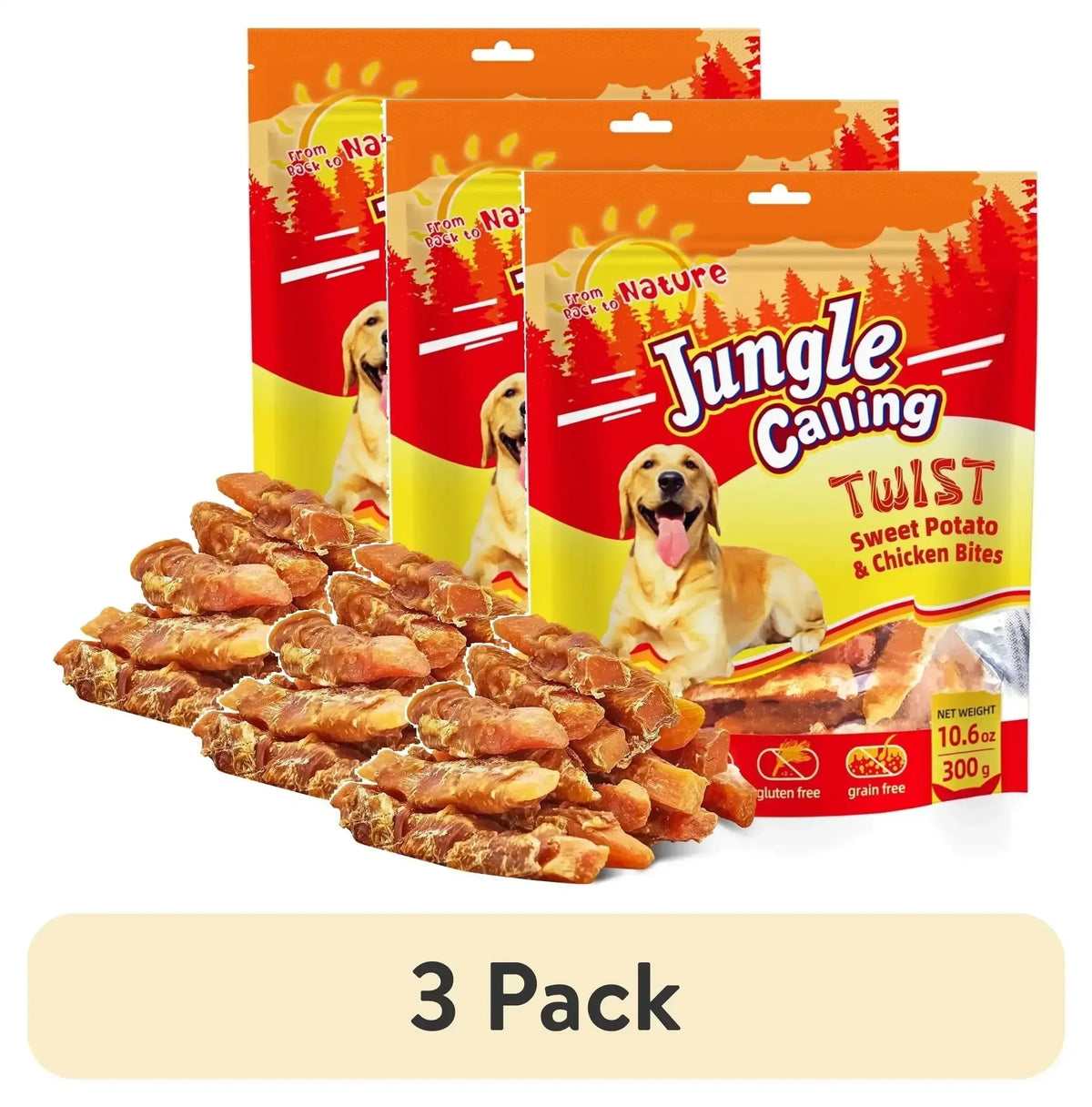 Jungle Calling Dog Treats, Chicken Wrapped Sweet Potato, Gluten and Grain Free, Chewy Dog Bites for Balanced Nutrition, 10.6 oz