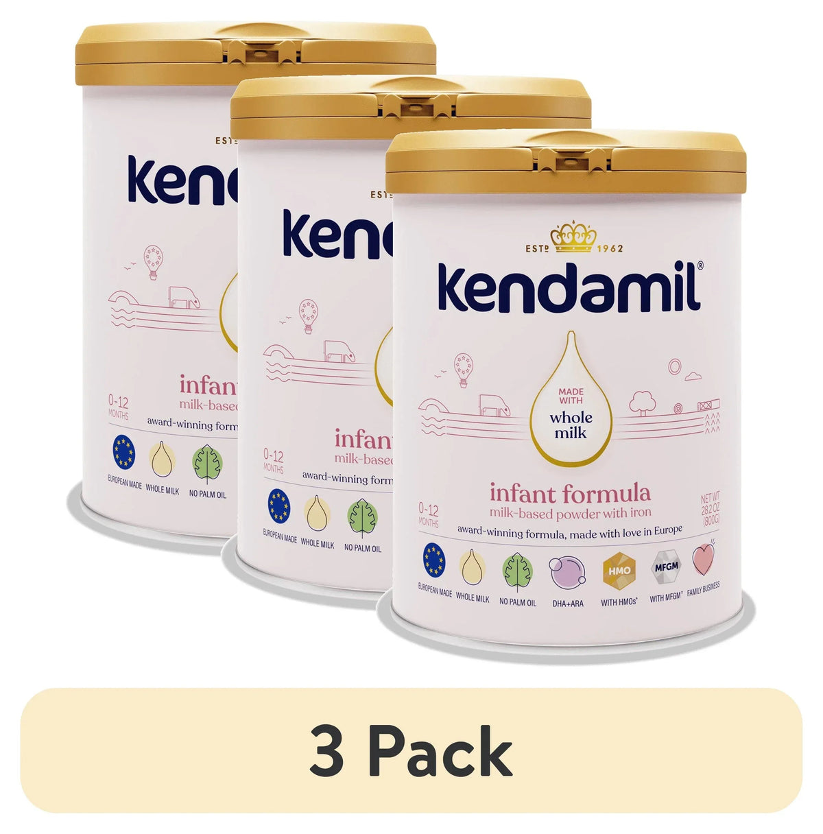 Kendamil European Whole Milk Classic Infant Formula Powder with HMOs, Prebiotics & DHA, 28.2 oz