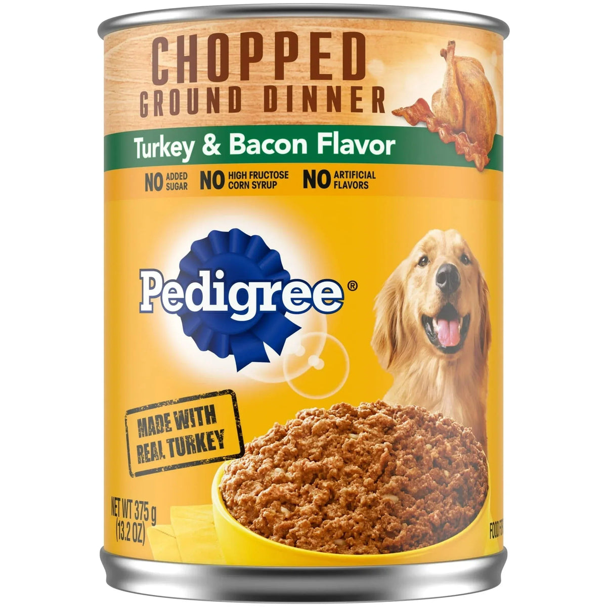 (3 pack) Pedigree Chopped Ground Dinner Turkey & Bacon Flavor Adult Soft Wet Dog Food, (12) 13.2 oz Cans