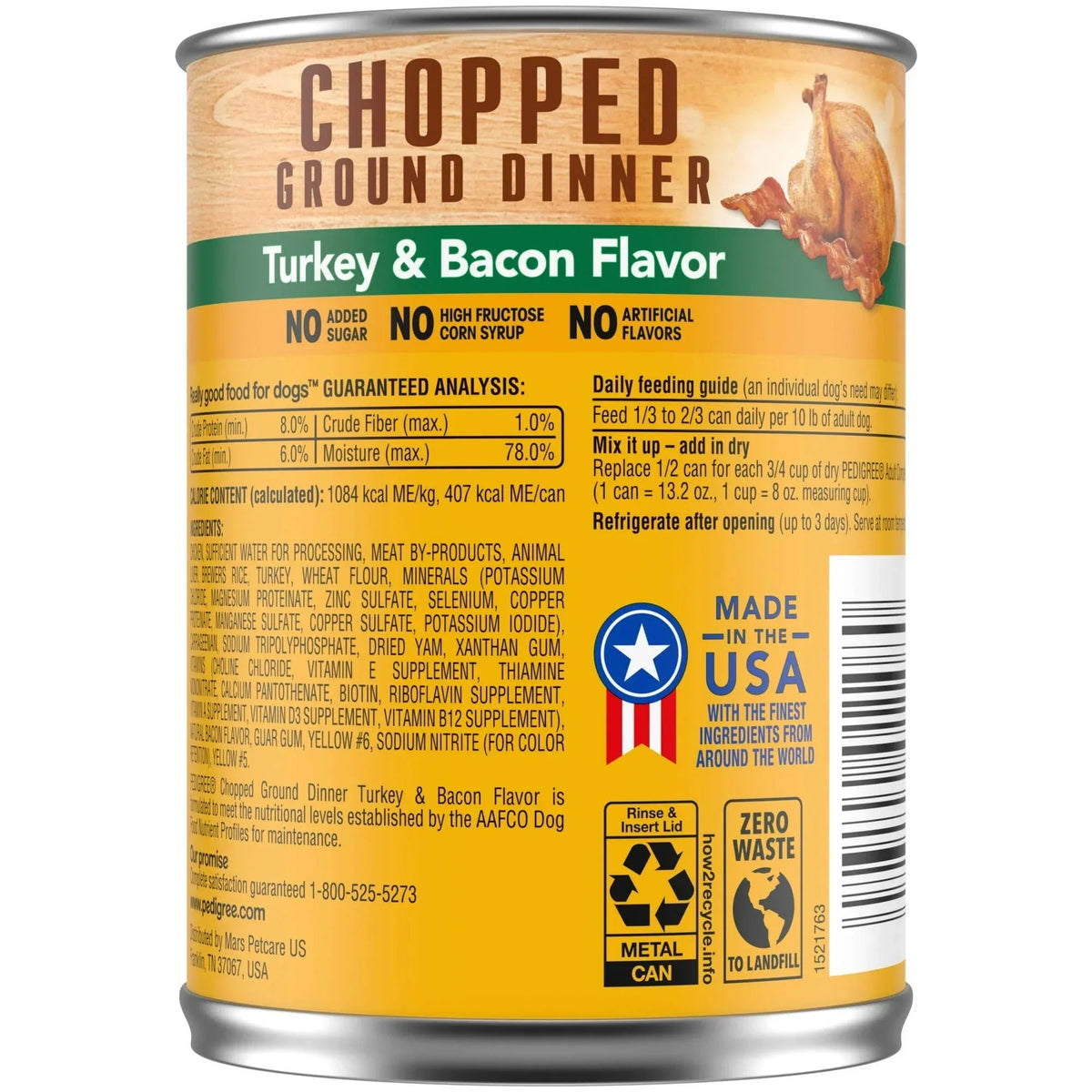 (3 pack) Pedigree Chopped Ground Dinner Turkey & Bacon Flavor Adult Soft Wet Dog Food, (12) 13.2 oz Cans