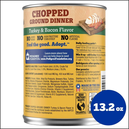 (3 pack) Pedigree Chopped Ground Dinner Turkey & Bacon Flavor Adult Soft Wet Dog Food, (12) 13.2 oz Cans
