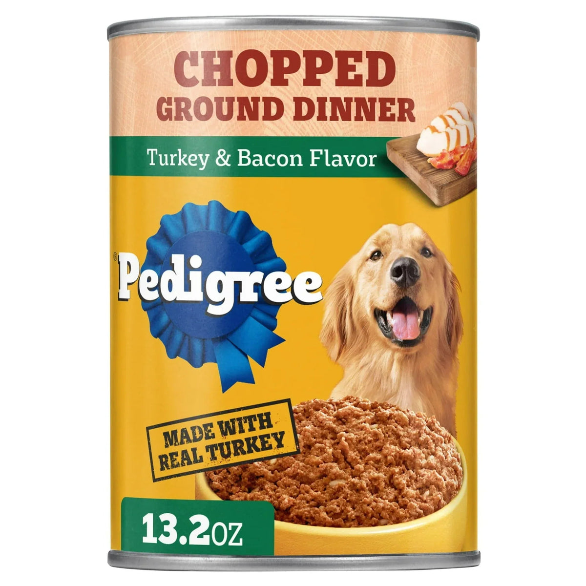 (3 pack) Pedigree Chopped Ground Dinner Turkey & Bacon Flavor Adult Soft Wet Dog Food, (12) 13.2 oz Cans