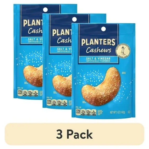 PLANTERS Cashews Salt and Vinegar, Party Snacks, Plant Based Protein, 5 oz Resealable Bag