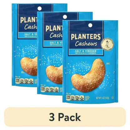 PLANTERS Cashews Salt and Vinegar, Party Snacks, Plant Based Protein, 5 oz Resealable Bag