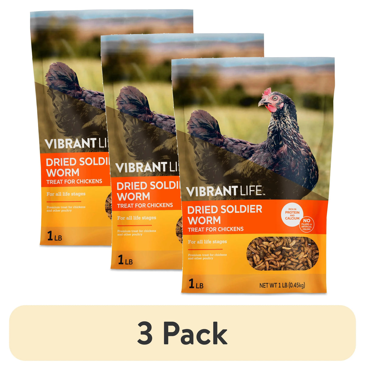 Vibrant Life Dried Soldier Worm Treats for Chickens, 1 lb Bag