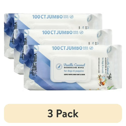 (18 pack) Vibrant Life Vanilla Coconut Deodorizing Wipes for Dogs & Puppies, 20 Count