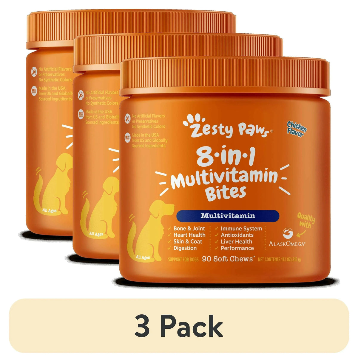 Zesty Paws 8-in-1 Multivitamin Bites for Dogs, for Overall Wellbeing Chicken Flavor, 90ct