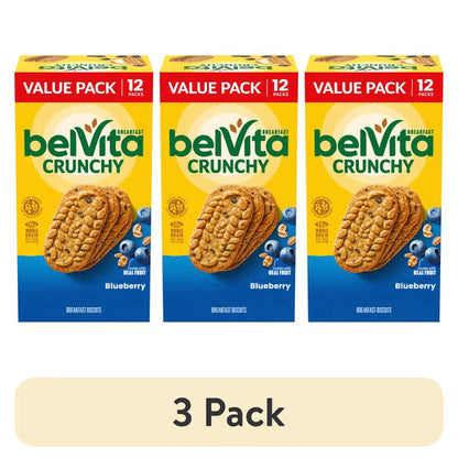 belVita Breakfast Bars Biscuits, Blueberry, Value Pack, 12 Packs (4 Biscuits Per Pack)