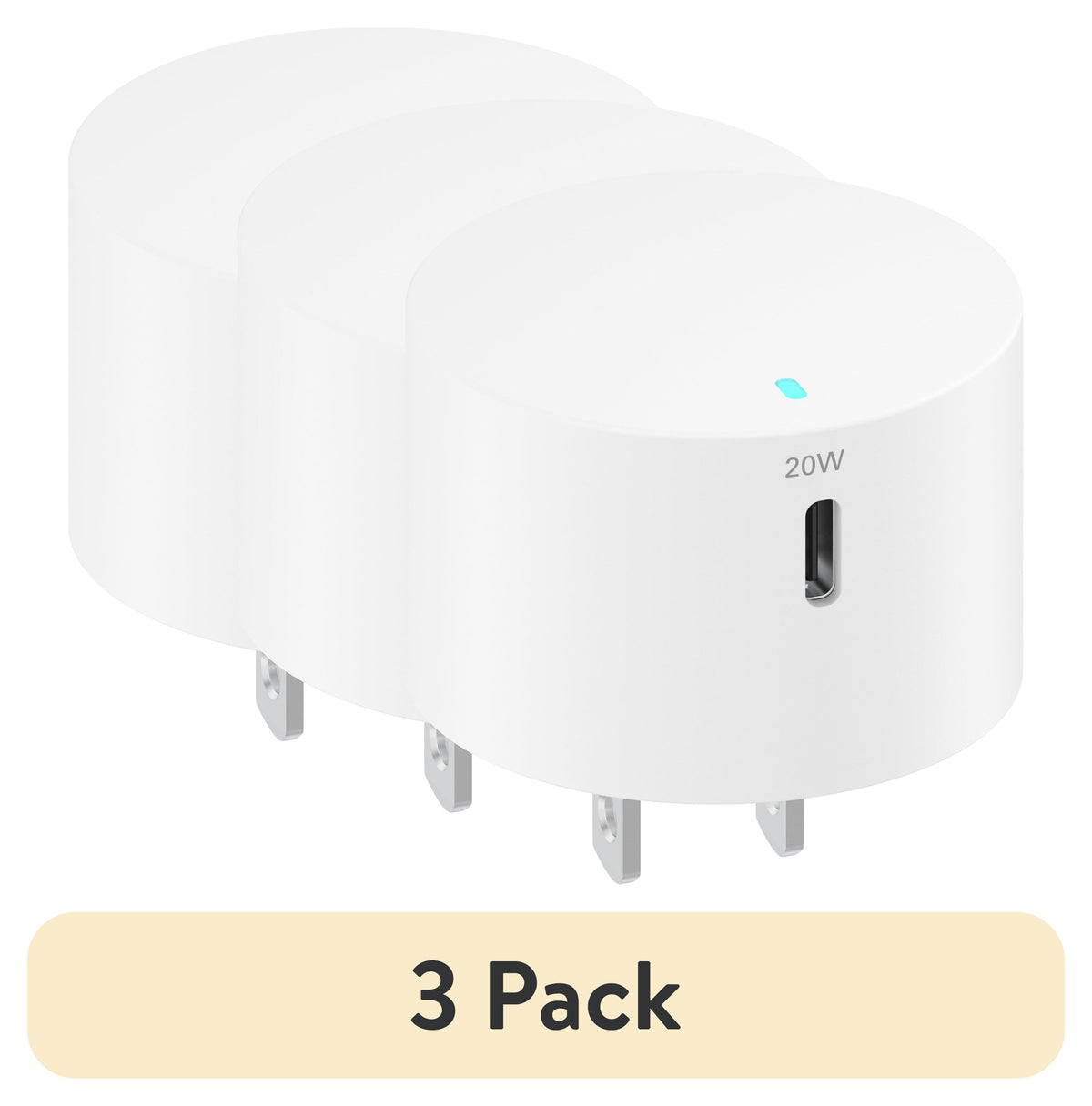 onn 20W Single USB-C Port Wall Charger, Fast Charging, USB-IF Certified, Foldable Plug, White - Compatible with iPhone 17/16/15 Series, Samsung Galaxy, Note, Pixel Devices iPad Pro, & More