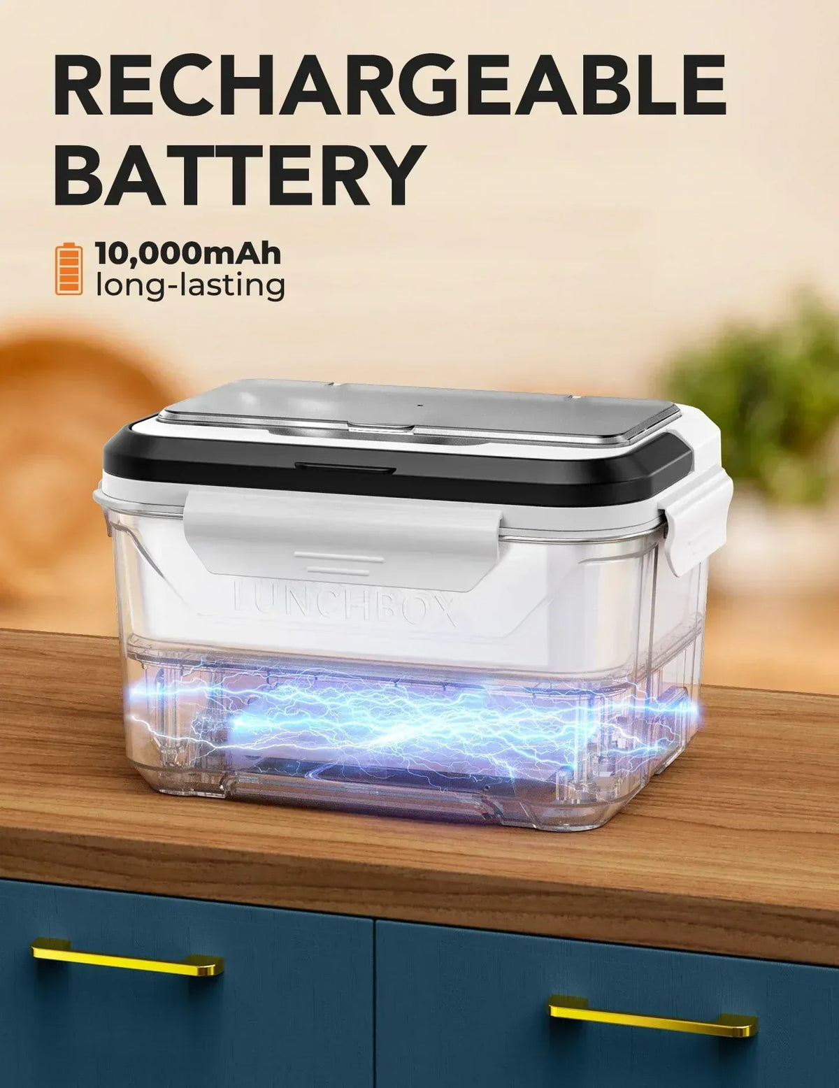 Cordless Electric Lunch Box, Heated Lunch Box Battery Powered with Automatic Scheduled Heating, 5.5 Cups Capacity, with Removable Tray Divider, Dishwasher Safe, for Hot Meals Anywhere