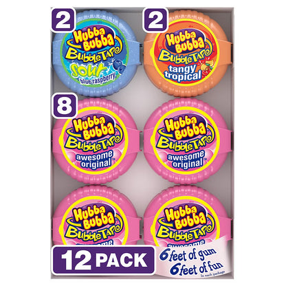 Hubba Bubba Bubble Gum Candy, Variety Pack, 6-Foot Roll, 12 ct.