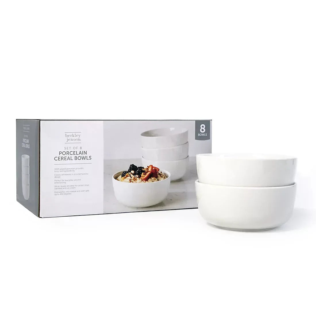 Berkley Jensen 6" Porcelain Cereal Bowls, 8 pk. - White