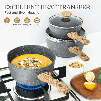 MICHELANGELO Sauce Pan with Lid, Nonstick Saucepans 1.5QT&2QT&3QT, Granite Sauce Pan 3 Piece, Stone Saucepan Set, Small Pot with Lid, Nonstick Sauce Pot Set