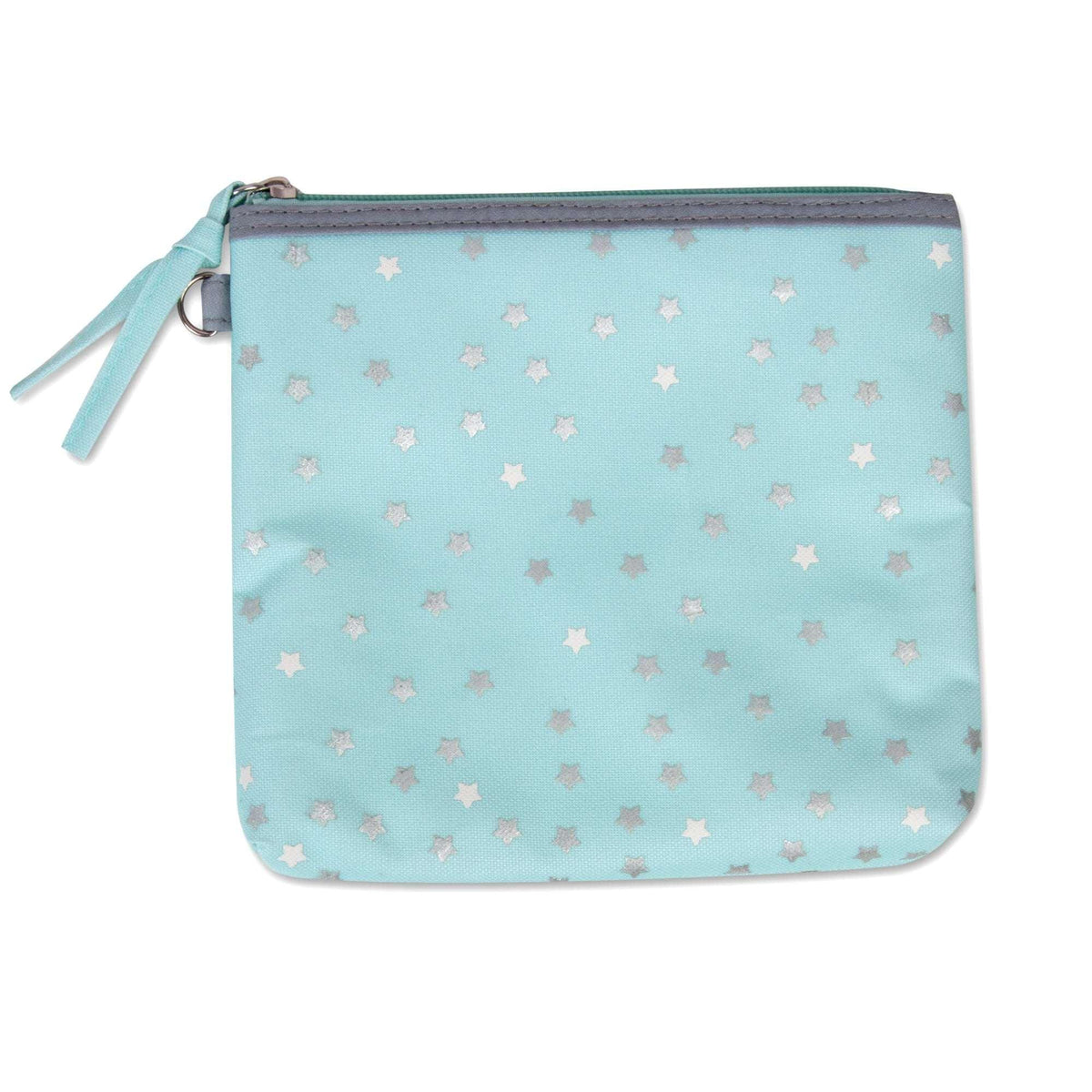 Baby Essentials 15.5”L 5 Piece Multi-Pocket Diaper Bag Backpack with Matching Changing Pad, Wipes Case, Insulated Bottle Bag & Organizer Pouch for Newborns, Infants & Toddlers in Blue & Gray Stars