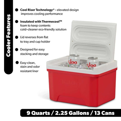 Igloo Small Cooler, 9 Quart Laguna Ice Chest, 13 Can Capacity, Red