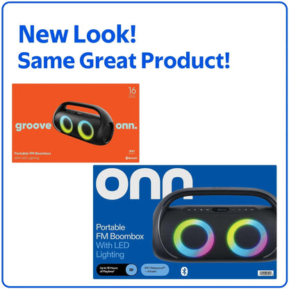 onn Portable FM Boombox with LED Lighting