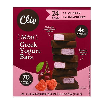 Clio Greek Yogurt Bars, Mini Bars Variety Pack, Cherry, Raspberry, 24 pk./0.78 oz.