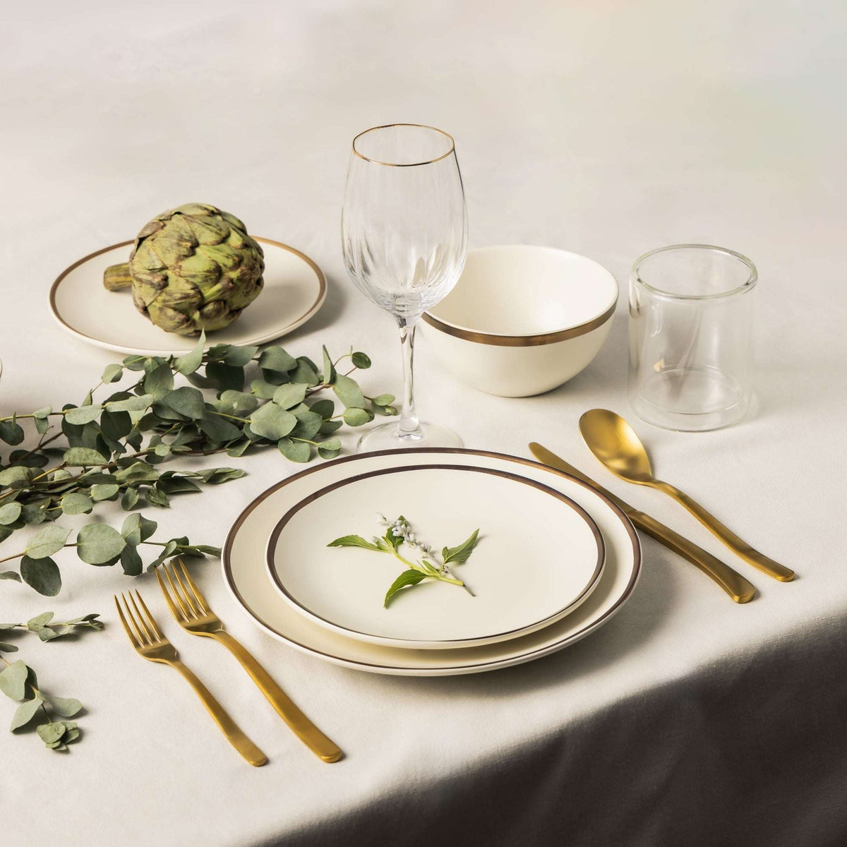 (2 pack) Thyme & Table Everest Ceramic Dinner Plate Off-White with Gold Rim
