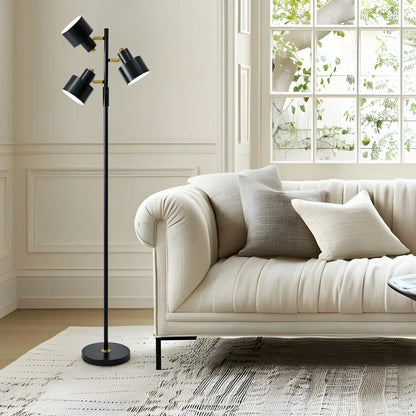 Yokila 66.25" 3 Light Modern Black Metal Floor Lamp for Living Room Bedroom Tall Standing Lamp with Rotary Switch for Home Office