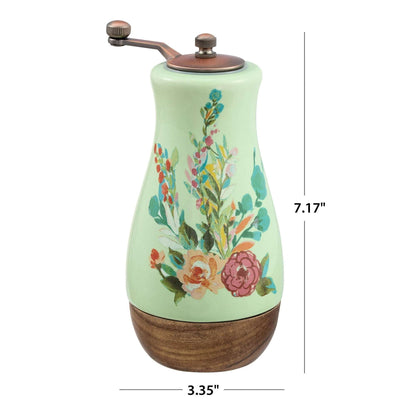 The Pioneer Woman Ceramic Painted Meadow Pepper Mill with Metal Grinder and Acacia Wood Base, A Practical Choice for Seasoning Storage and Serving