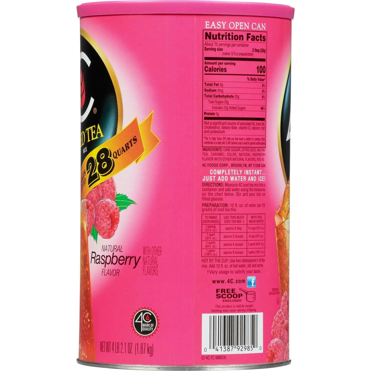 4C Sweetened Ice Tea Mix, Raspberry, 66.1 oz