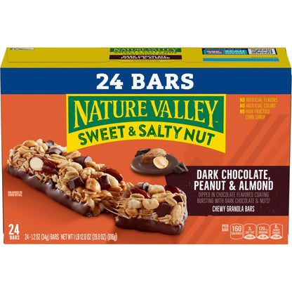 Nature Valley Sweet and Salty Nut Bars, Dark Chocolate Peanut Almond, 24 Bars, 28.8 oz