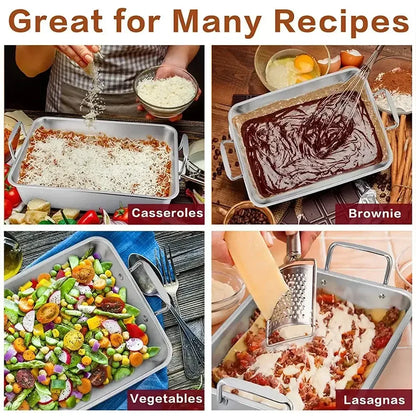 VeSteel 16'' x 11.5'' Roasting Pan with Rack, Stainless Steel Turkey Roaster Include Deep Lasagna Pan & V-Shaped Rack & Roasting Rack, Heavy Duty & Dishwasher Safe