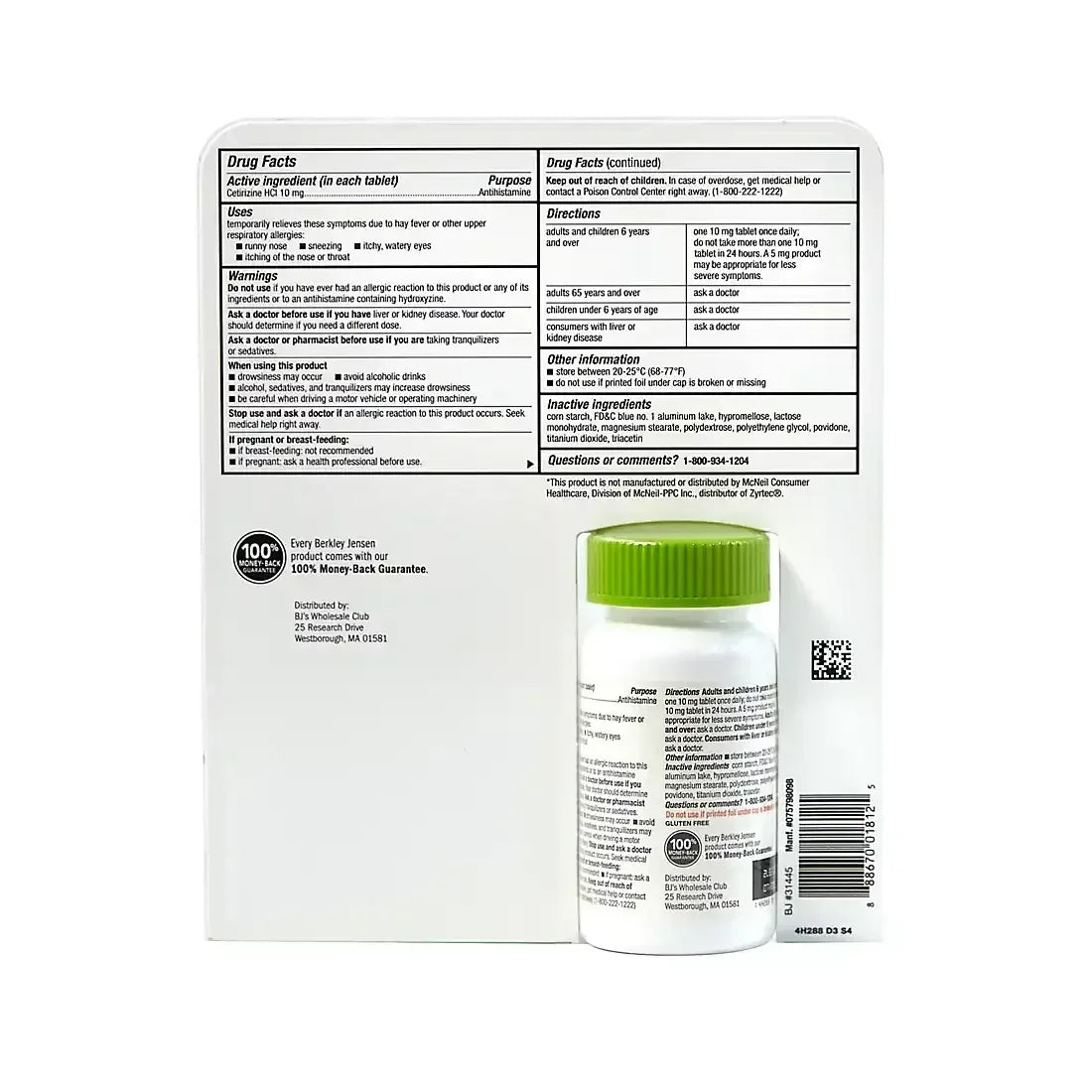Berkley Jensen Allergy Relief Cetirizine Hydrochloride 10 mg Tablets – 365 Count Antihistamine