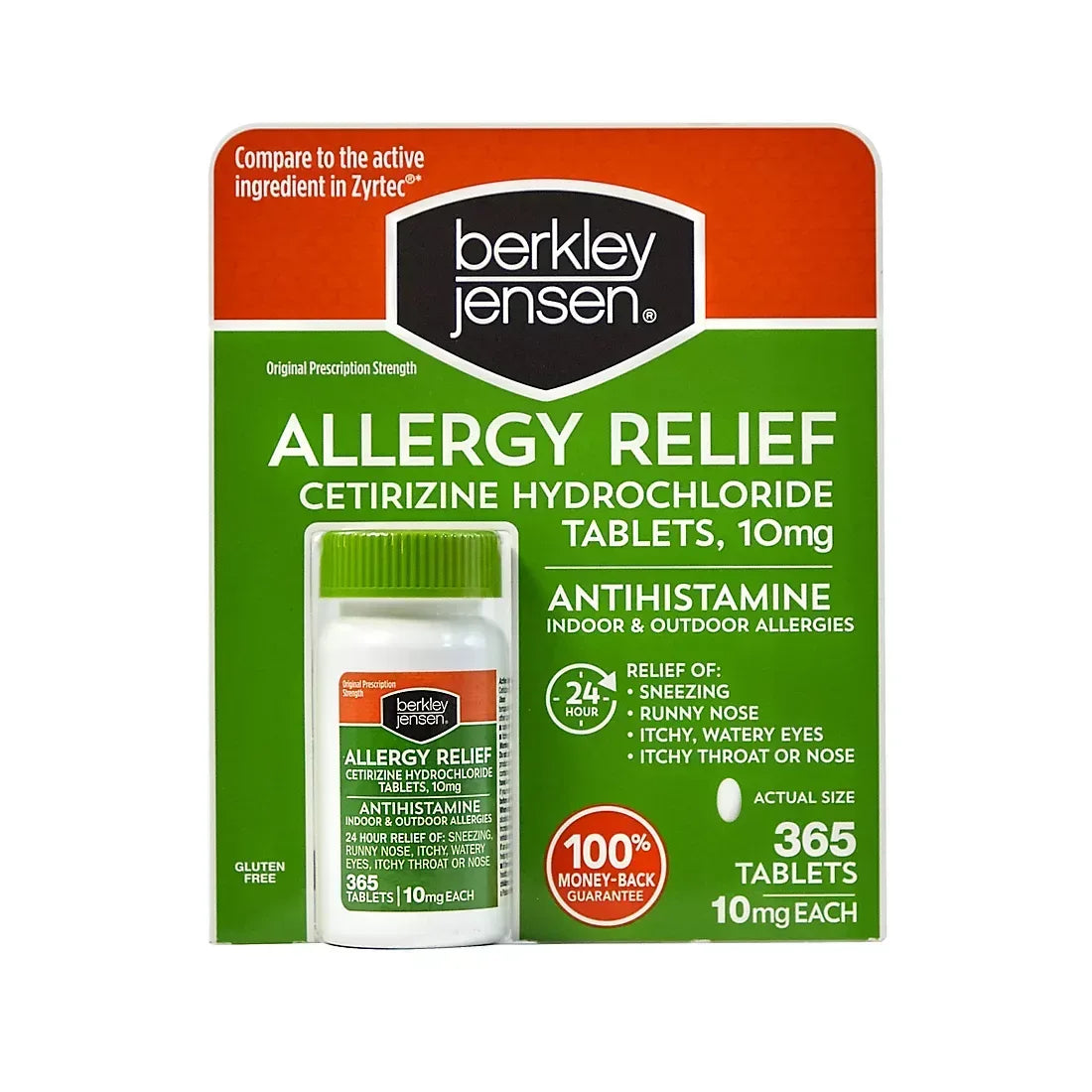 Berkley Jensen Allergy Relief Cetirizine Hydrochloride 10 mg Tablets – 365 Count Antihistamine