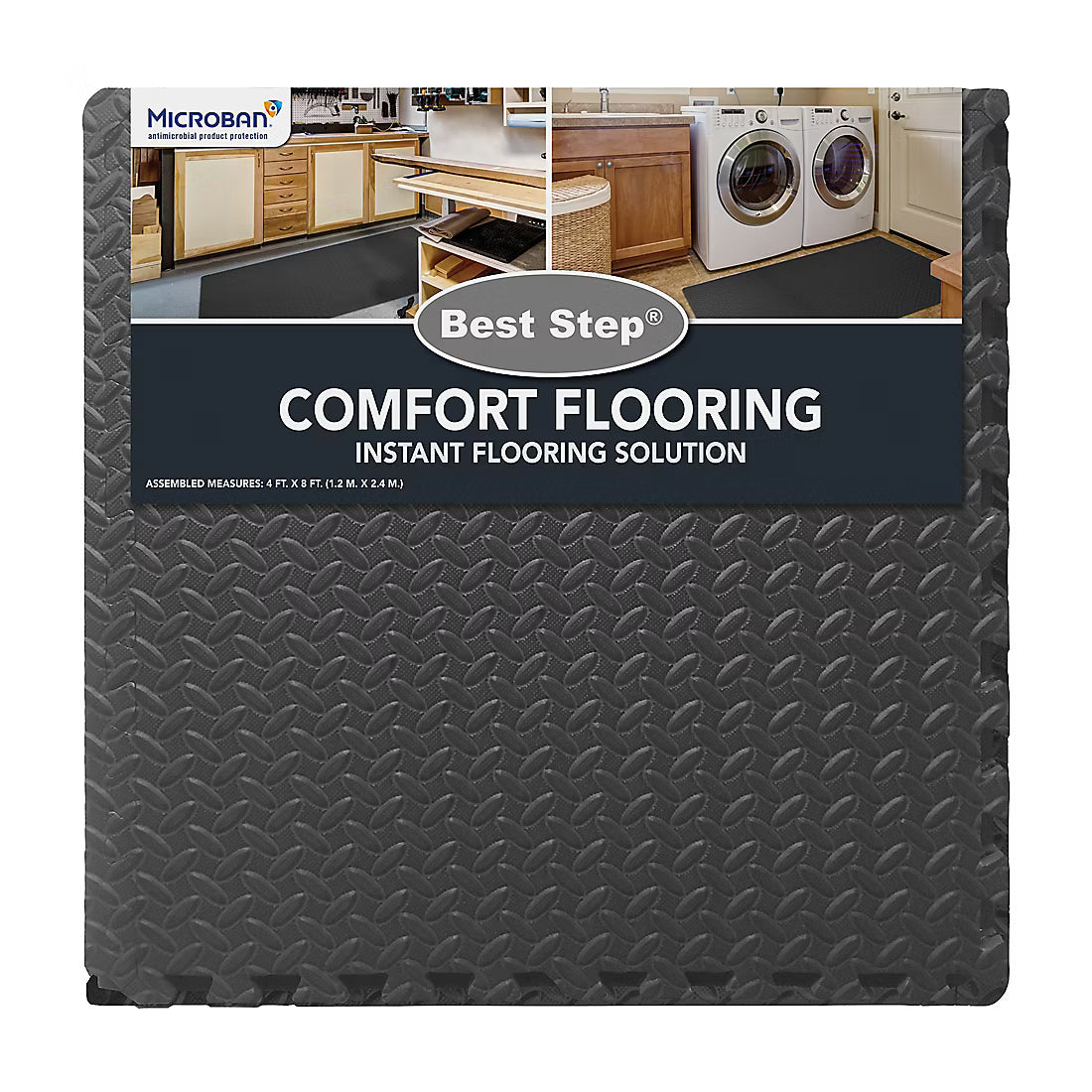 Gray Diamond Plate Foam Floor Tiles, 6-Pack – Interlocking Mats by Best Step