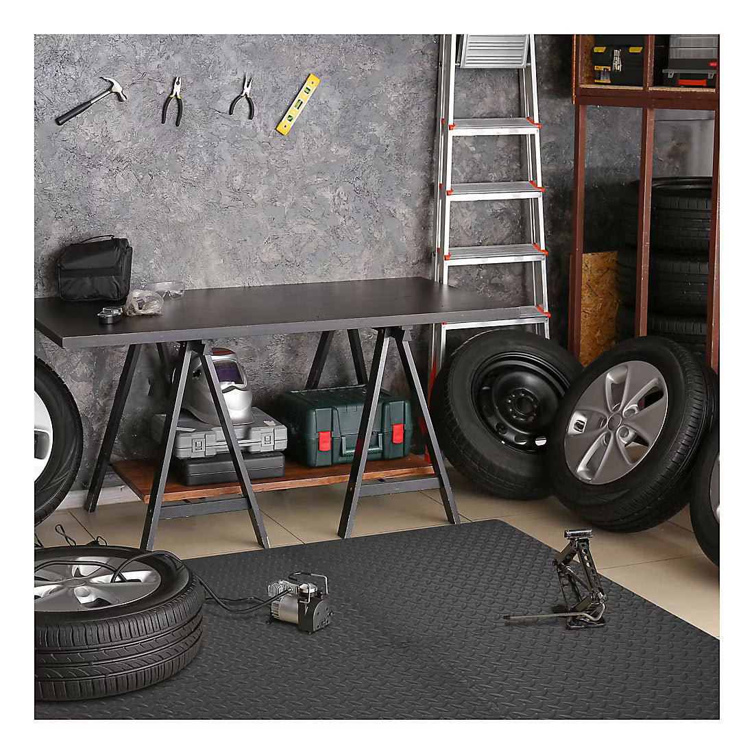 Gray Diamond Plate Foam Floor Tiles, 6-Pack – Interlocking Mats by Best Step