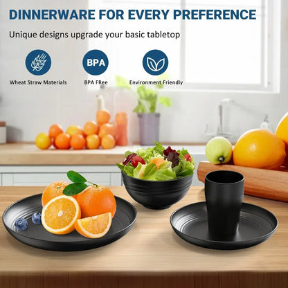 TINANA Wheat Straw Dinnerware Sets, Service for 8, 32 PCS Unbreakable Dinnerware,Microwave Dishwasher Safe
