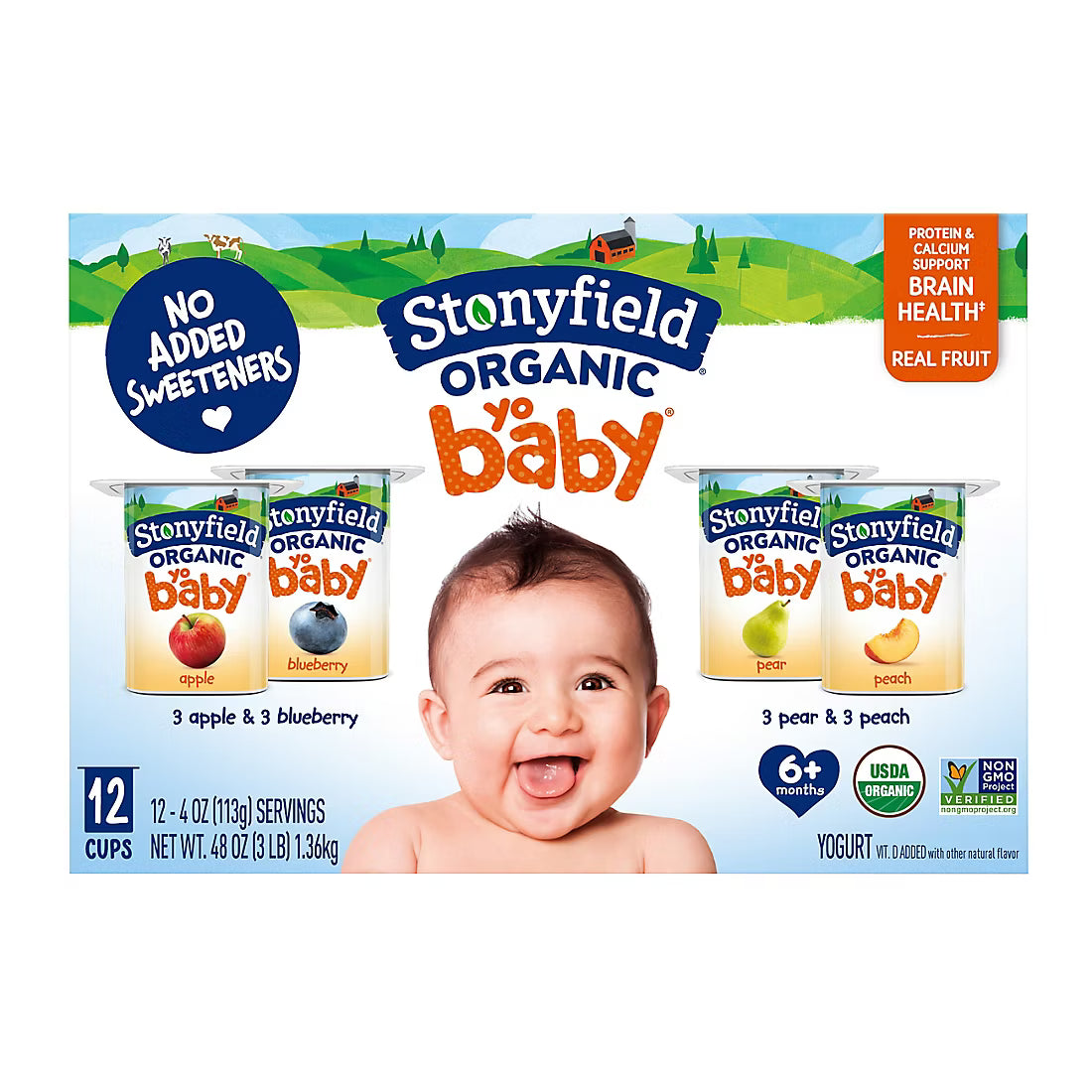 Stonyfield Organic YoBaby Apple, Blueberry, Pear, & Peach Yogurt, Variety Pack, 12 pk./4 oz.