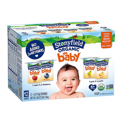 Stonyfield Organic YoBaby Apple, Blueberry, Pear, & Peach Yogurt, Variety Pack, 12 pk./4 oz.