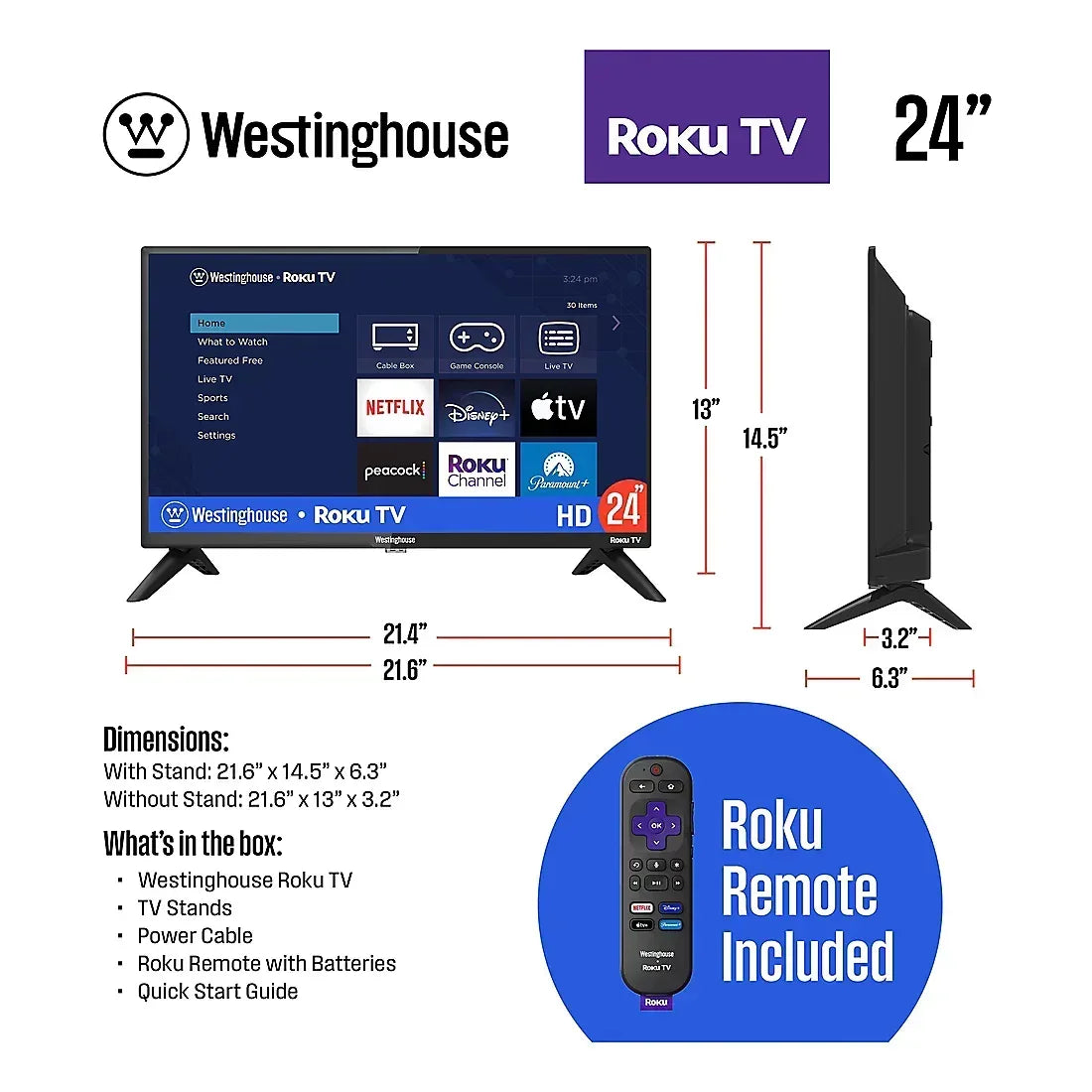 Westinghouse 24" Roku TV with 3-Year Coverage