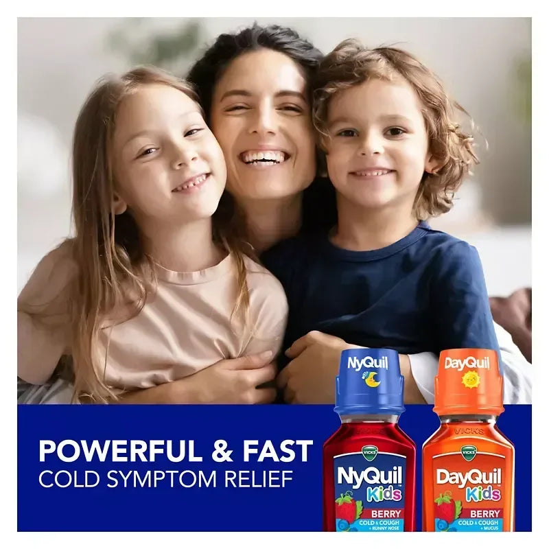 Vicks DayQuil & NyQuil Kids Berry 3-Pack, Cold & Flu Relief, 6+ Years